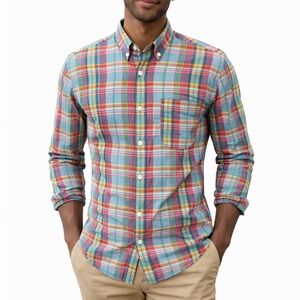 Indian Madras made for J. Crew men's Colorful Plaid Button Down Shirt size Small